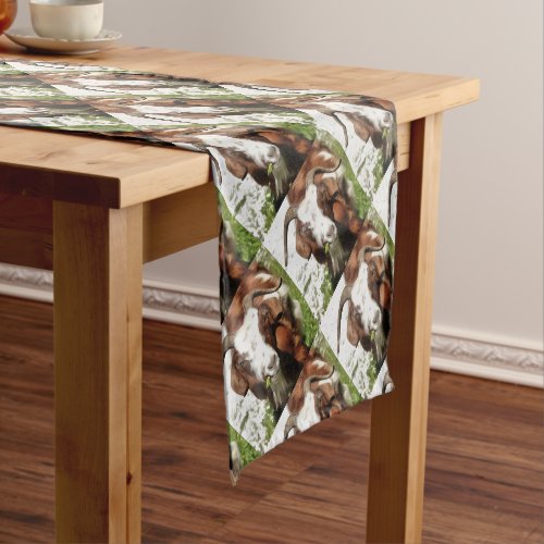 Whimsical Artistic Portrait Of A Goat Grazing Short Table Runner