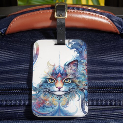 Whimsical Artistic Psychedelic Cat Luggage Tag