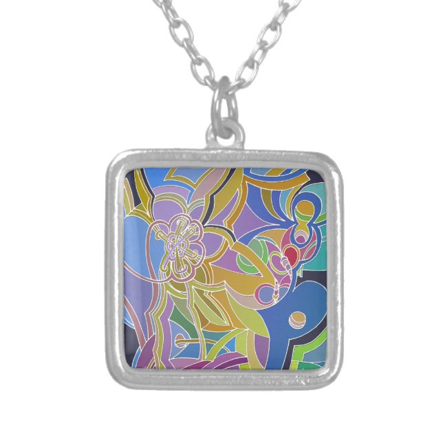 Whimsical Artwork Silver Plated Necklace (Front)