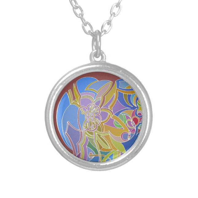 Whimsical Artwork Silver Plated Necklace (Front)