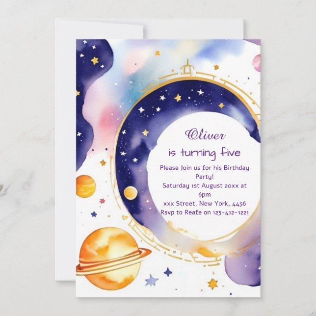 Whimsical Astro Adventure Custom Birthday Invitation (Front)