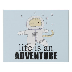 Whimsical Astronaut Cat Life Adventure Faux Canvas Print