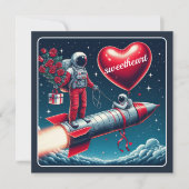 Whimsical Astronaut Valentine's  Holiday Card (Front)