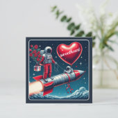 Whimsical Astronaut Valentine's  Holiday Card (Standing Front)