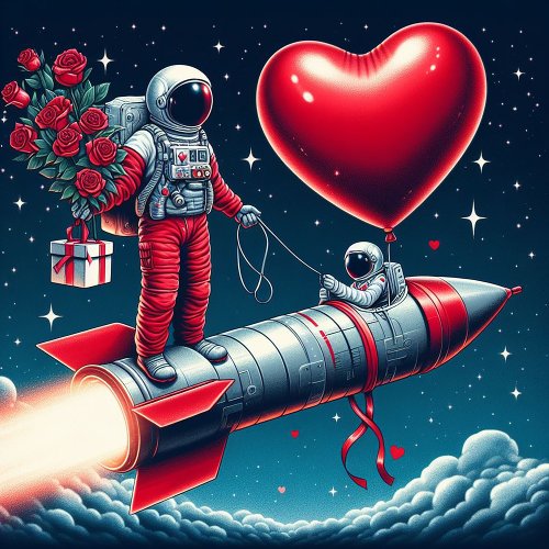 Whimsical Astronaut Valentines  Holiday Card