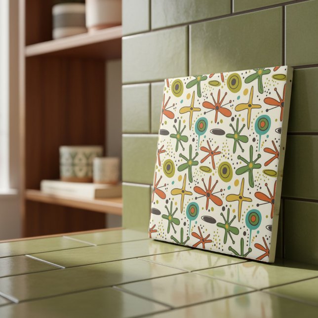 Whimsical Atomic Era Seamless Pattern #7 ID1224 Ceramic Tile (Creator Uploaded)