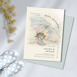Whimsical Aura Umbrella Floral Boots Baby Sprinkle Invitation