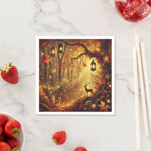 Whimsical Autumn Enchanted Golden Forest Decoupage Napkins
