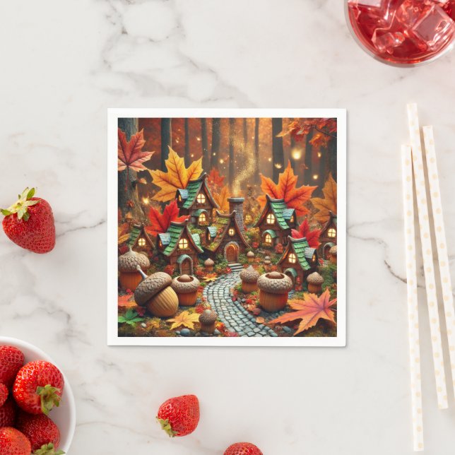 Whimsical Autumn Fairy Tale Village Decoupage Napkins (Insitu)