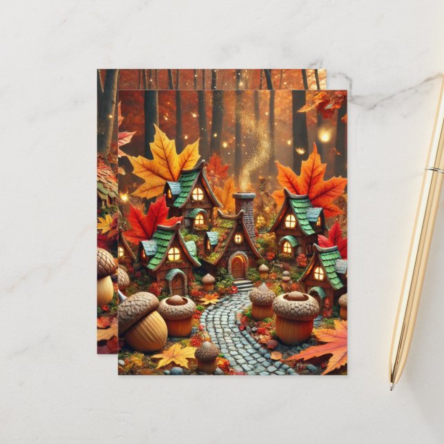Whimsical Autumn Fairy Village Scrapbook Paper (Front/Back In Situ)