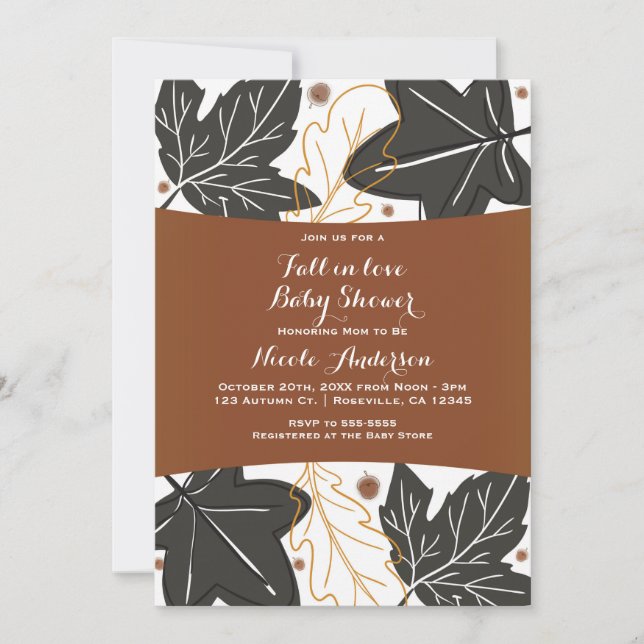 Whimsical Autumn Fall Leaves & Acorns Baby Shower Invitation (Front)