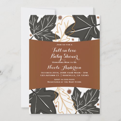 Whimsical Autumn Fall Leaves  Acorns Baby Shower Invitation