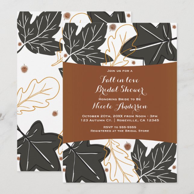 Whimsical Autumn Fall Leaves Acorns Bridal Shower Invitation (Front/Back)