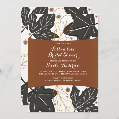 Whimsical Autumn Fall Leaves Acorns Bridal Shower Invitation