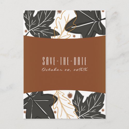 Whimsical Autumn Fall Leaves Acorns Save the Date Announcement Postcard
