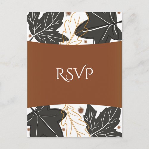 Whimsical Autumn Fall Leaves  Acorns Wedding RSVP Invitation Postcard