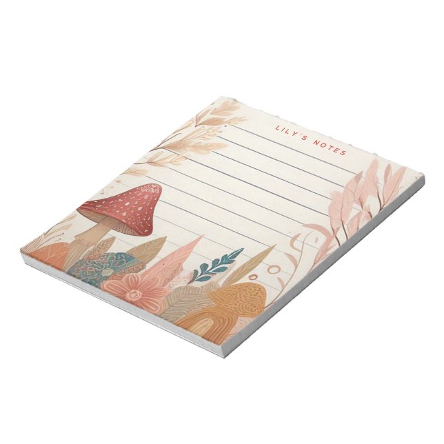 Whimsical Autumn Fall Mushrooms Personalized Notepad (Rotated)