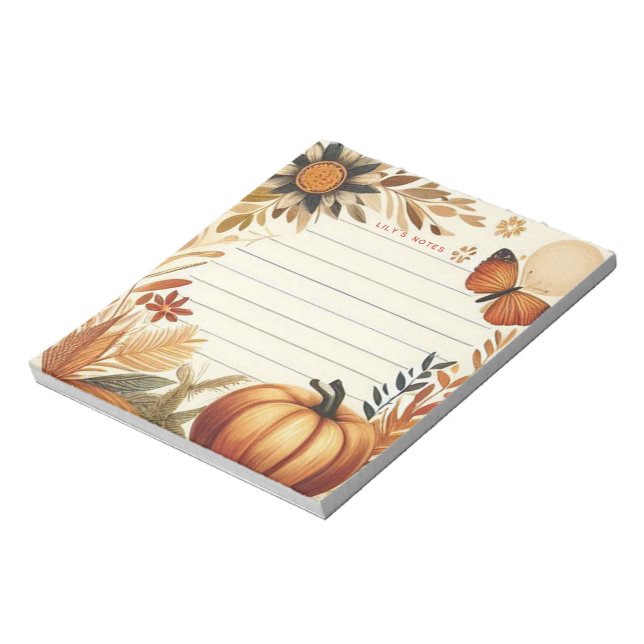 Whimsical Autumn Fall Pumpkin Personalized Notepad (Rotated)