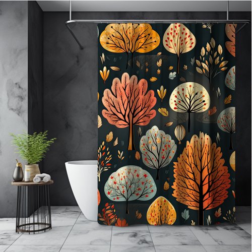 Whimsical autumn fall trees and leaves pattern shower curtain