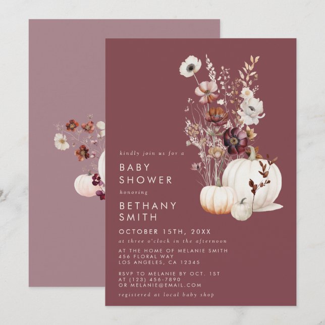 Whimsical Autumn Floral Baby Shower Invitation (Front/Back)