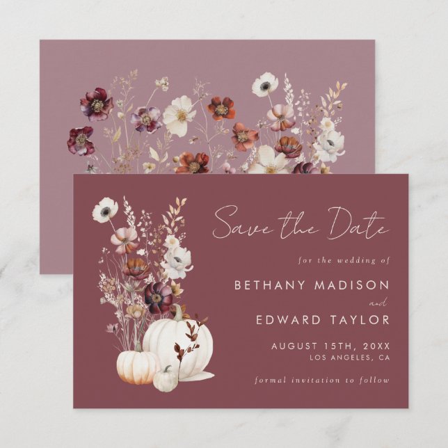Whimsical Autumn Floral Wedding Save The Date (Front/Back)
