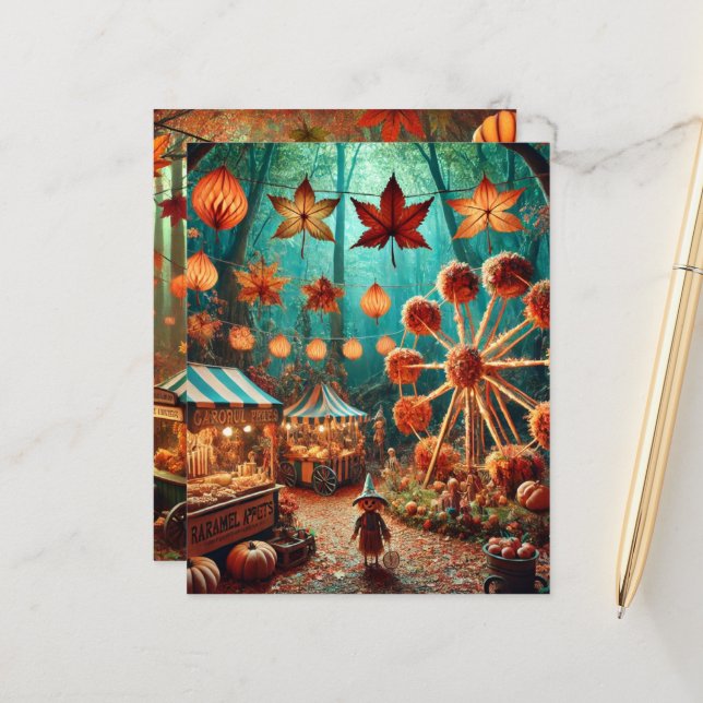 Whimsical Autumn Forest Carnival Scrapbook Paper (Front/Back In Situ)