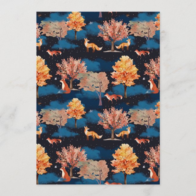 Whimsical Autumn Fox Night Forest Seamless Pattern Invitation (Front)