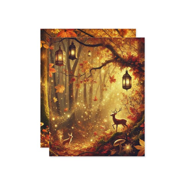 Whimsical Autumn Golden Forest Scrapbook Paper (Front/Back In Situ)