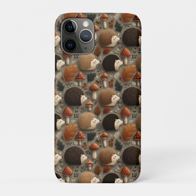 Whimsical Autumn Hedgehog & Mushroom Pattern Case-Mate iPhone Case (Back)