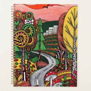 Whimsical Autumn Landscape Folk Art Doodling Spira Planner