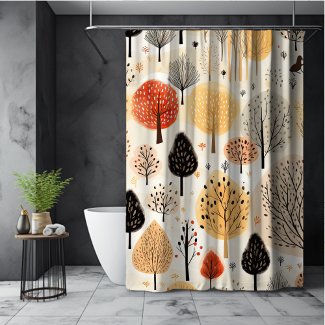 Whimsical autumn leaves trees beige orange fall 