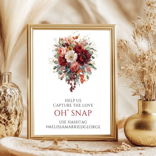 Whimsical Autumn Maroon Floral Oh Snap Sign