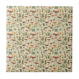 Whimsical Autumn Mushroom Forest Seamless Pattern Ceramic Tile