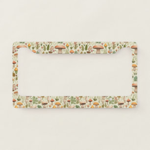 Whimsical Autumn Mushroom Forest Seamless Pattern License Plate Frame
