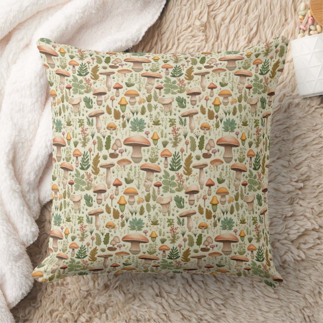 Whimsical Autumn Mushroom Forest Seamless Pattern Throw Pillow (Blanket)