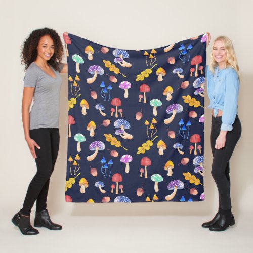 Whimsical Autumn Mushrooms Fleece Blanket