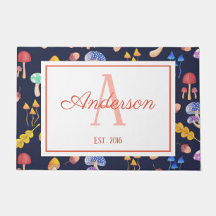 Whimsical Autumn Mushrooms Personalized Doormat