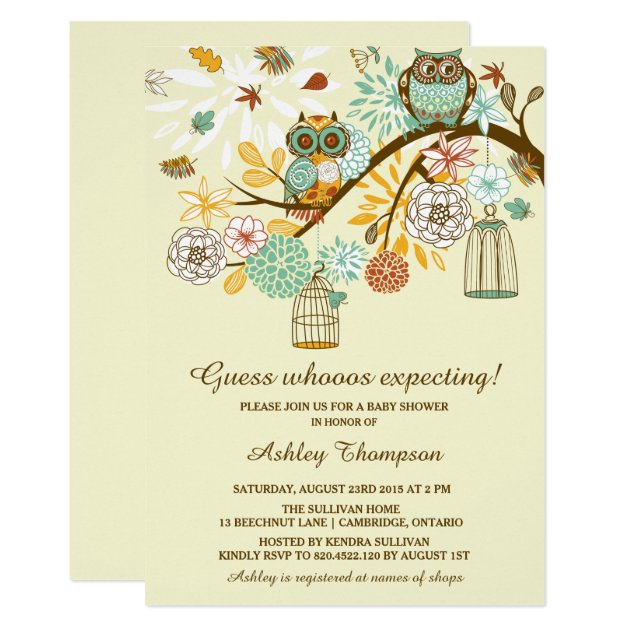 Whimsical Autumn Owls Baby Shower Invitation