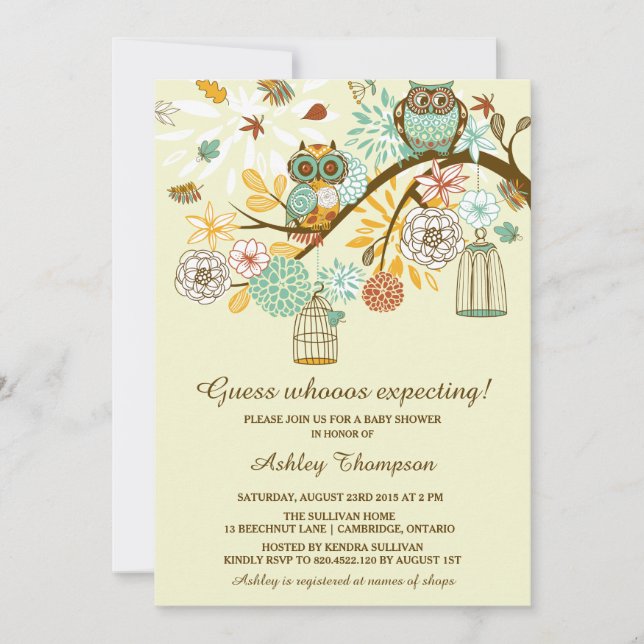Whimsical Autumn Owls Baby Shower Invitation (Front)