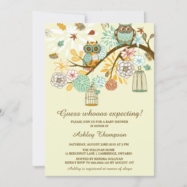 Whimsical Autumn Owls Baby Shower Invitation (Front)