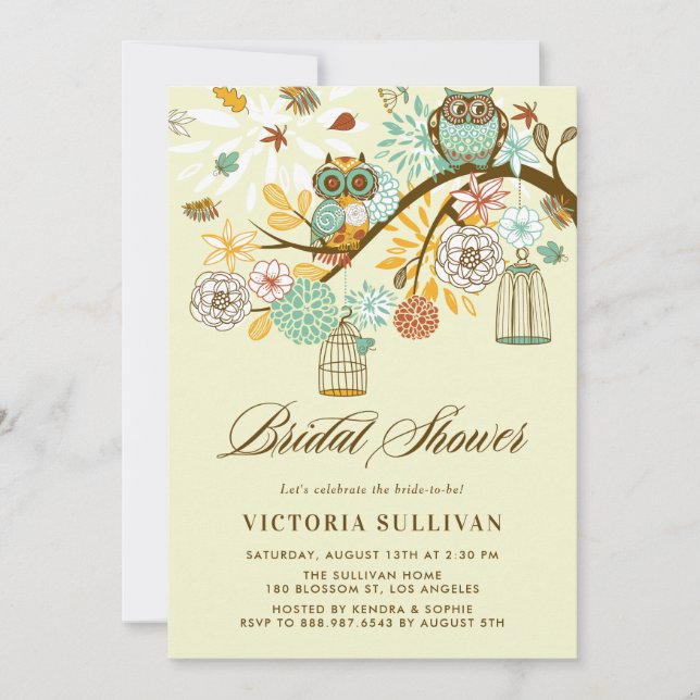 Whimsical Autumn Owls Bridal Shower Invitation (Front)