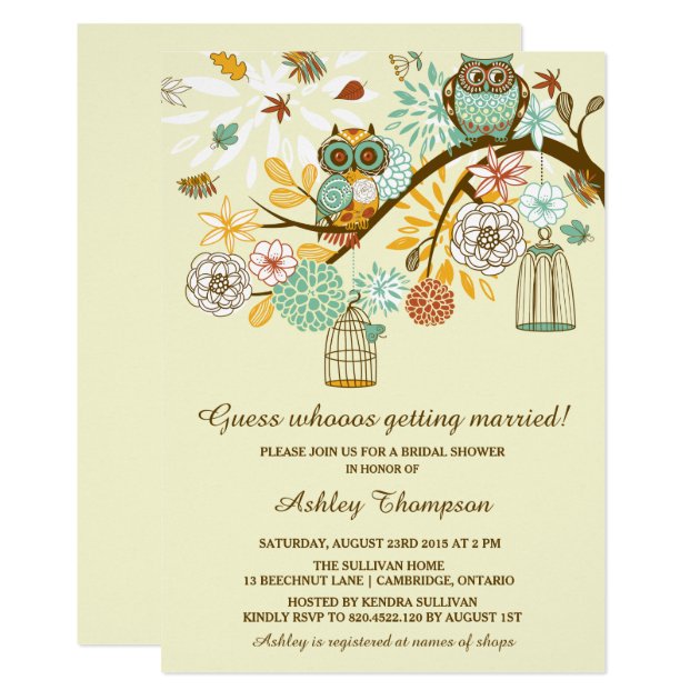 Whimsical Autumn Owls Bridal Shower Invitation
