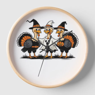 Whimsical Autumn Patchwork Pumpkin Cozy Fall Flor Clock