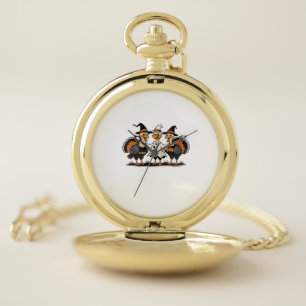 Whimsical Autumn Patchwork Pumpkin Cozy Fall Flor Pocket Watch