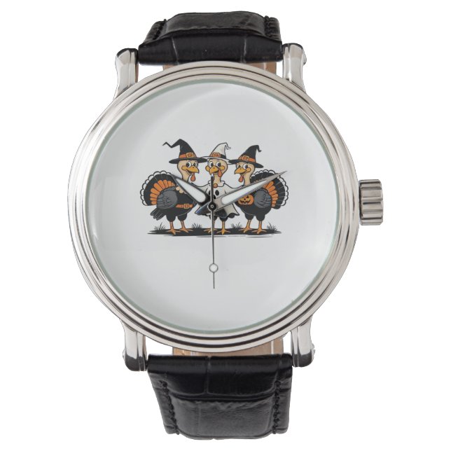 Whimsical Autumn Patchwork Pumpkin  Cozy Fall Flor Watch (Front)