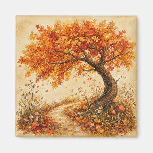 Whimsical Autumn Tree Fall Leaves Nature Magnet