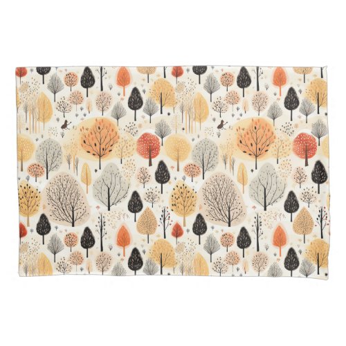 Whimsical autumn trees drawing pattern orange   pillow case