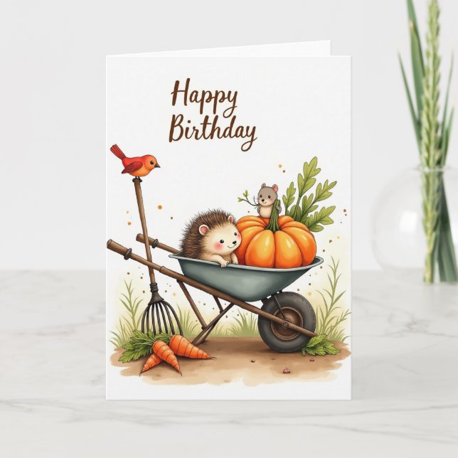 Whimsical Autumn Wheelbarrow Card (Front)