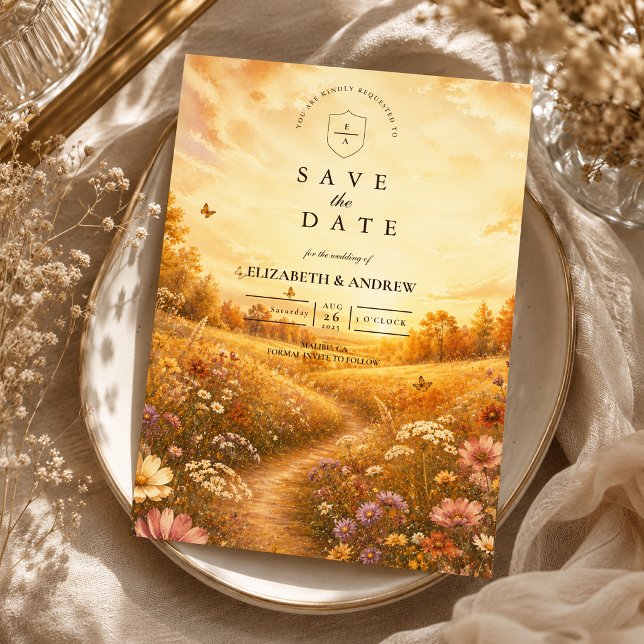 Whimsical Autumn Wildflower Wedding Save The Date (Creator Uploaded)