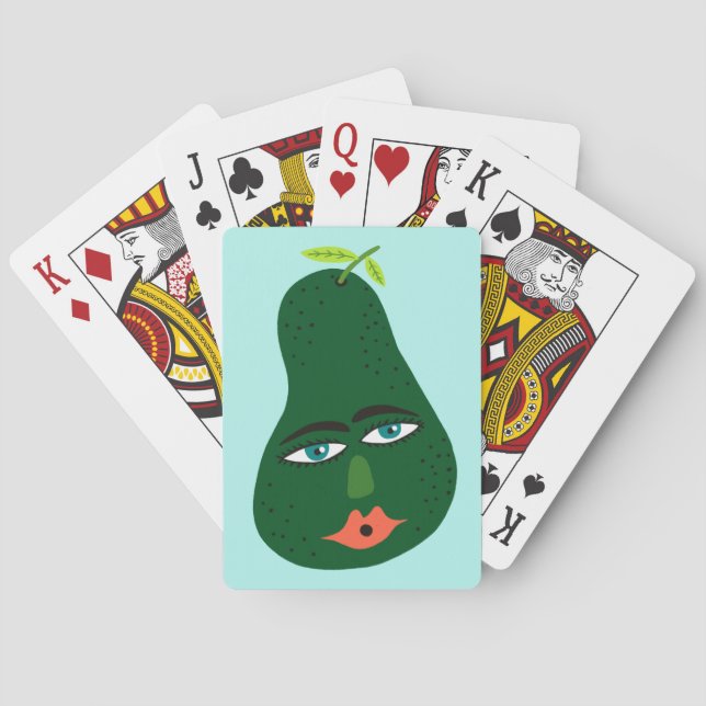Whimsical Avocado Funny Face CUSTOMIZE IT Poker Cards (Back)